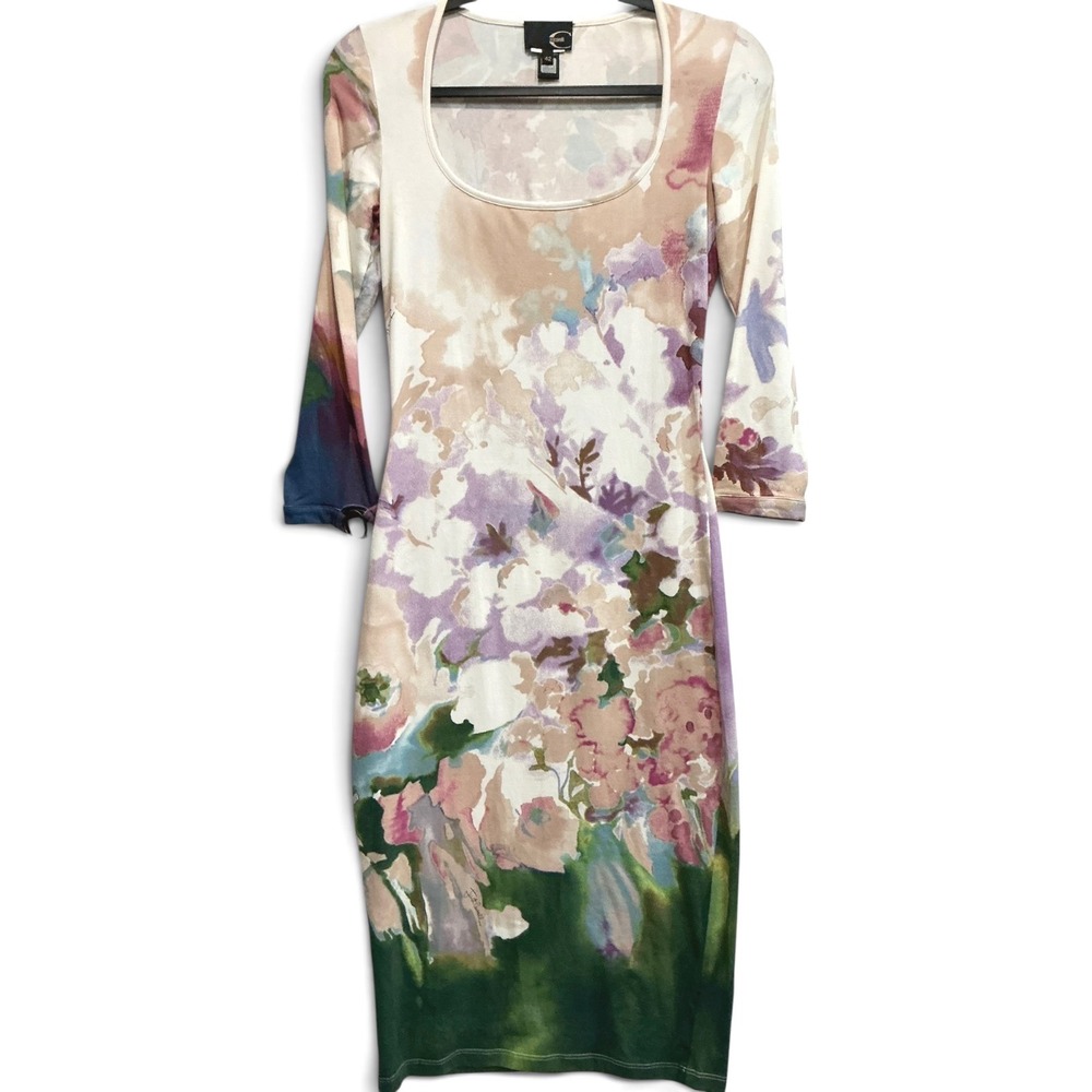 Just Cavalli Watercolor Floral Bodycon Sheath Midi  Dress Italy 4 / S -  IT 42